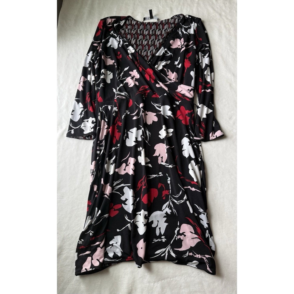 White House Black Market Women's Dress Size 12 3/4 Sleeves Floral Print V-Neck